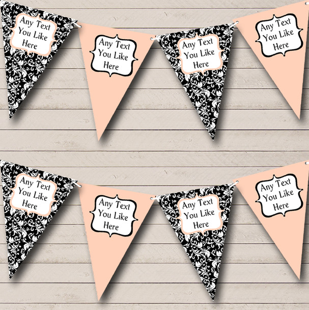 Peach White Black Damask Personalised Birthday Party Bunting