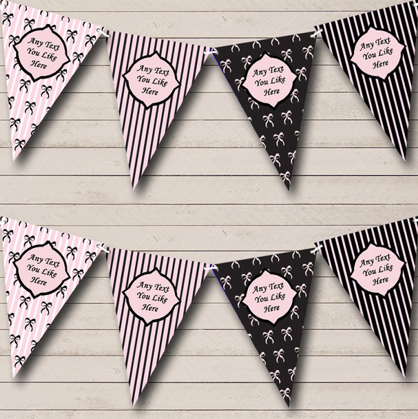 Paris Stripes Bows Black Pink French Personalised Birthday Party Bunting