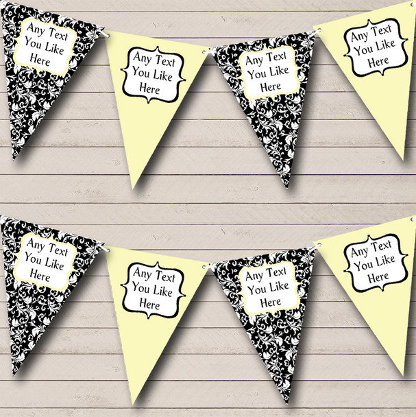 Pale Yellow White Black Damask Personalised Birthday Party Bunting