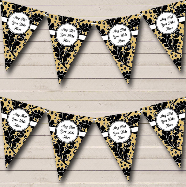 Old Gold With Black Floral Personalised Birthday Party Bunting