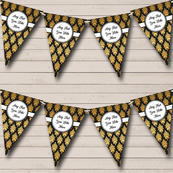 Old Gold Vintage Black Damask Personalised Birthday Party Bunting