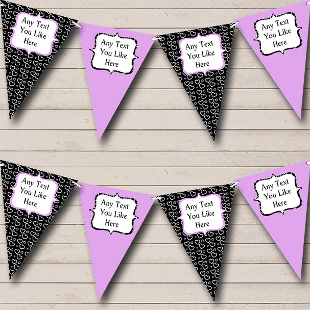 Lilac And Black Hearts Personalised Birthday Party Bunting
