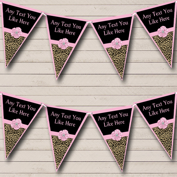 Leopard Print Pale Pink Bow Personalised Birthday Party Bunting