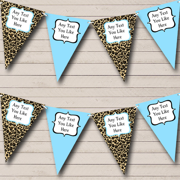 Leopard Print And Sky Blue Personalised Birthday Party Bunting