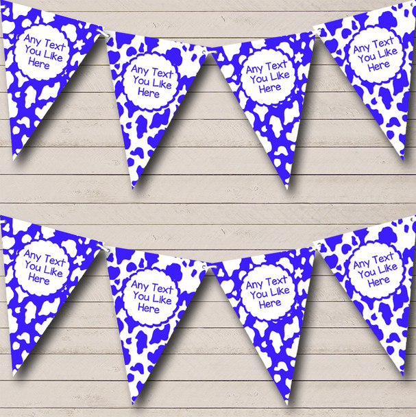 Cow Print Animal Happy Birthday Blue White Personalised Birthday Party Bunting