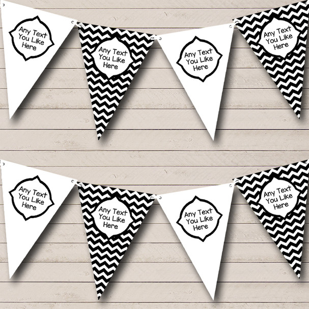 Chevron Stripes White And Black Personalised Birthday Party Bunting