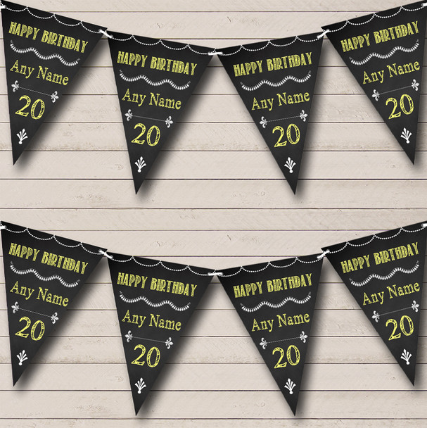 Chalkboard Style Black White & Yellow Personalised Birthday Party Bunting