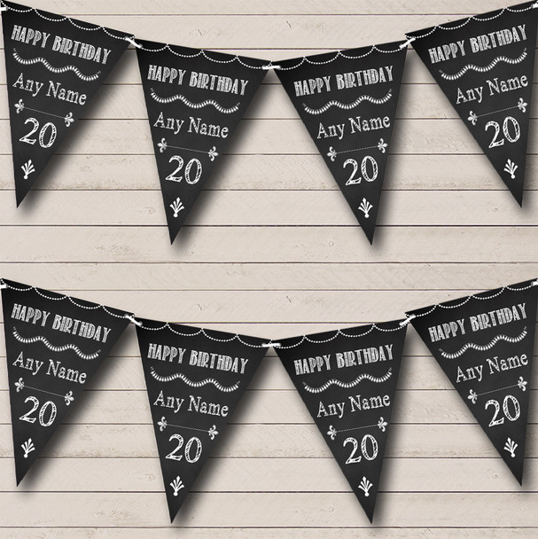 Chalkboard Style Black & White Personalised Birthday Party Bunting
