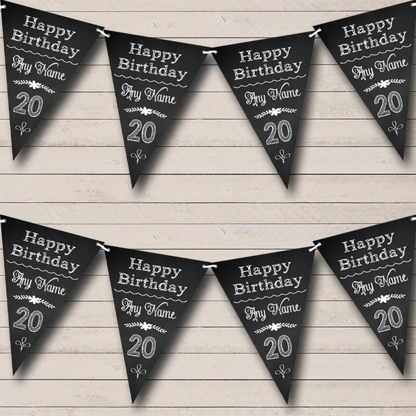 Chalkboard Look Black White Personalised Birthday Party Bunting