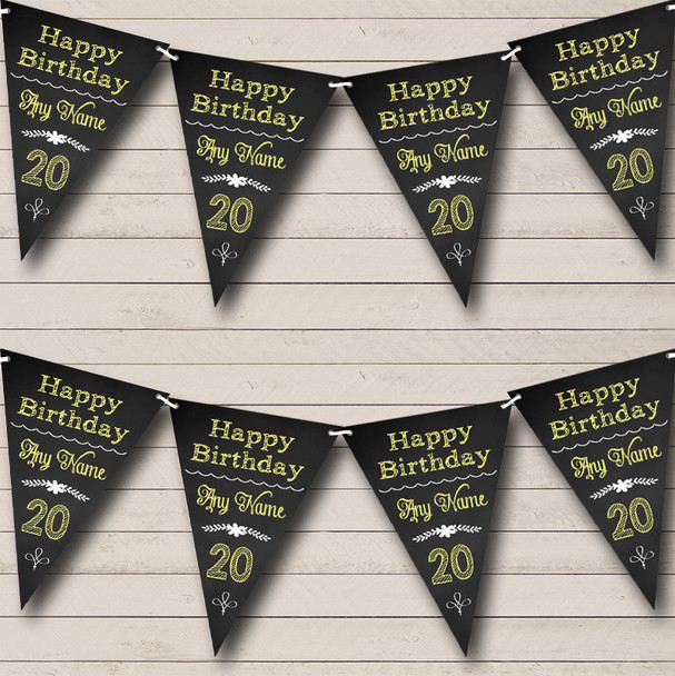 Chalkboard Look Black White & Yellow Personalised Birthday Party Bunting