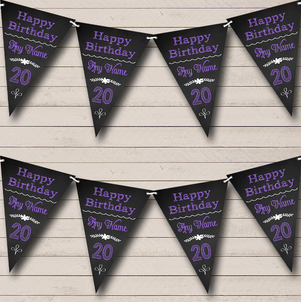 Chalkboard Look Black White & Purple Personalised Birthday Party Bunting