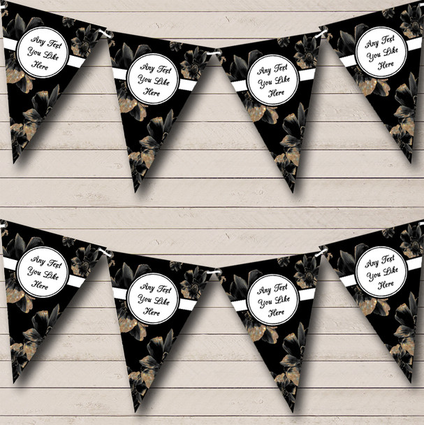 Black And Vintage Gold Floral Personalised Birthday Party Bunting