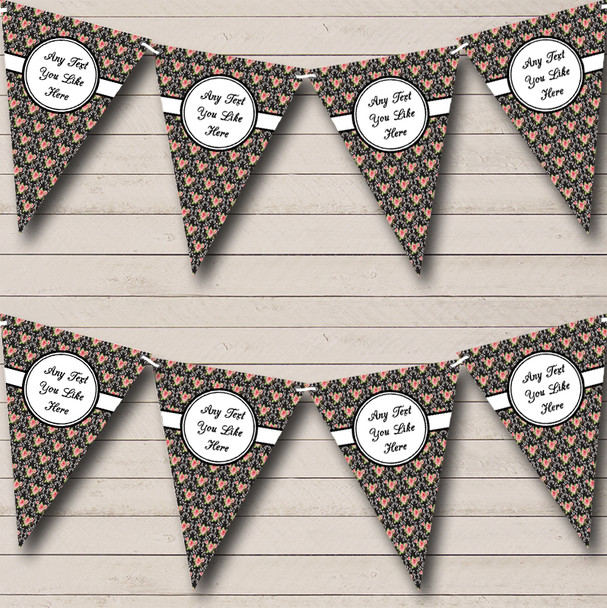 Black And Pink Shabby Chic Floral Personalised Birthday Party Bunting