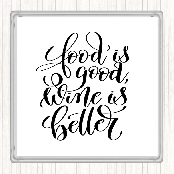 White Black Food Good Wine Better Quote Drinks Mat Coaster