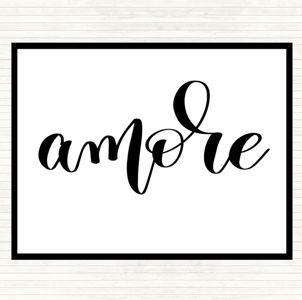 White Black Amore Quote Dinner Table Placemat