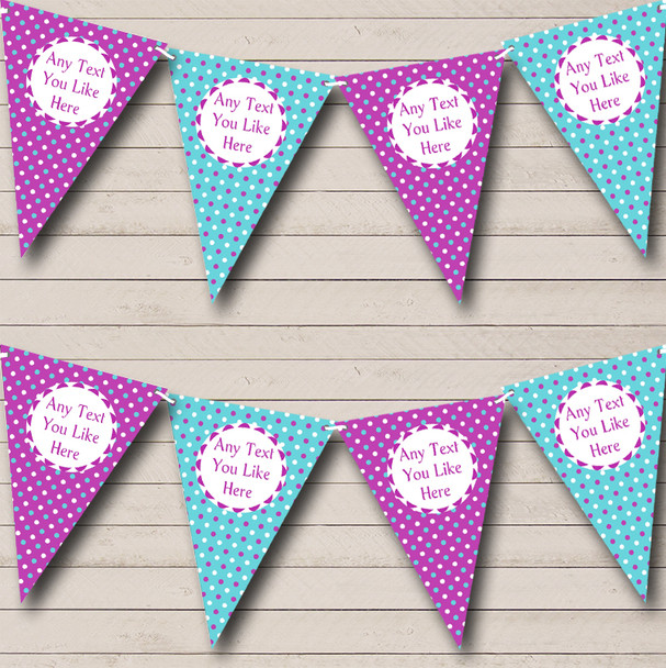 Purple And Aqua Polka Dots Personalised Carnival Fete Street Party Bunting