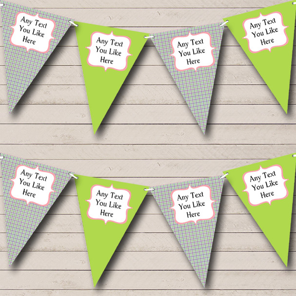 Green And Pink Tartan Check Personalised Carnival Fete Street Party Bunting
