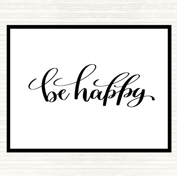 White Black Happy Quote Mouse Mat Pad