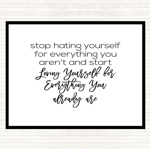 White Black Hating Yourself Quote Mouse Mat Pad