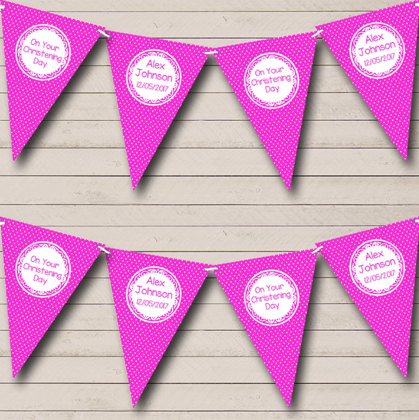 Polkadot Hot Pink Personalised Christening Baptism Bunting