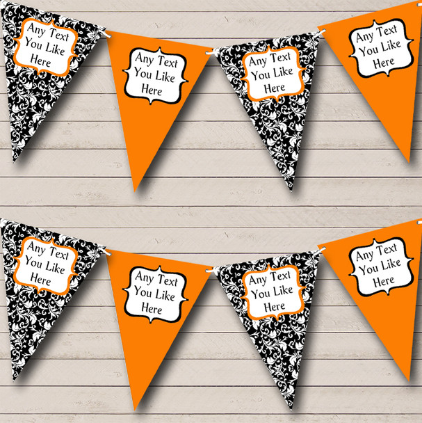 Orange White Black Damask Personalised Christening Baptism Bunting