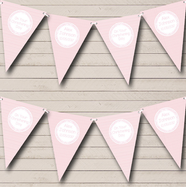 Girl Pink Squares And Stripes Personalised Christening Baptism Bunting