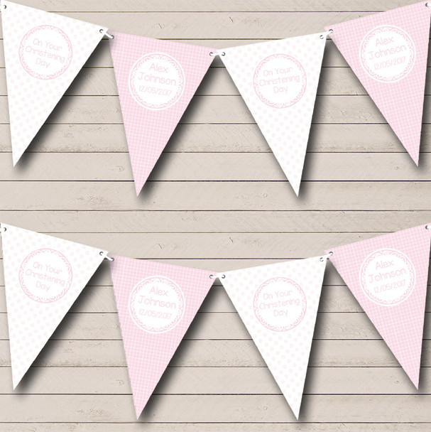 Girl Pink And White Personalised Christening Baptism Bunting