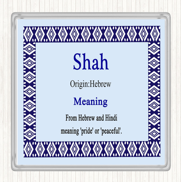 Shah Name Meaning Drinks Mat Coaster Blue