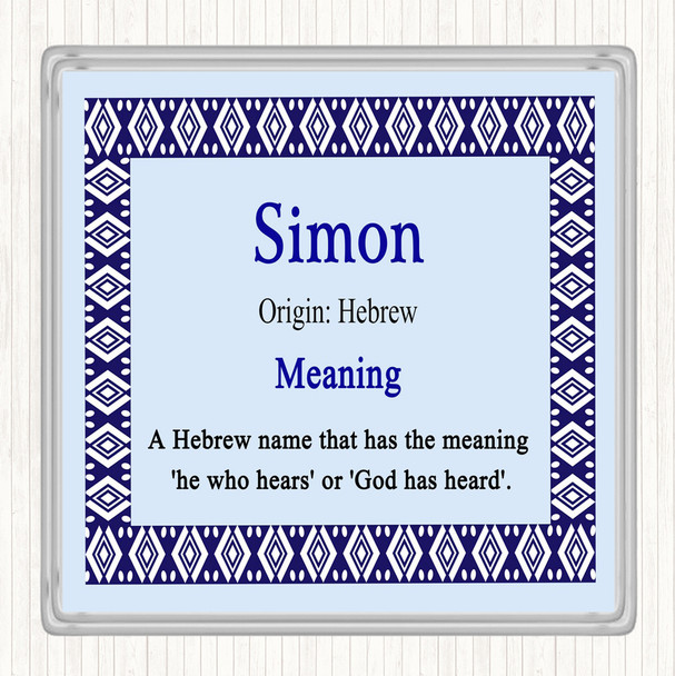 Simon Name Meaning Drinks Mat Coaster Blue