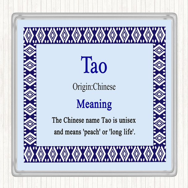 Tao. Name Meaning Drinks Mat Coaster Blue