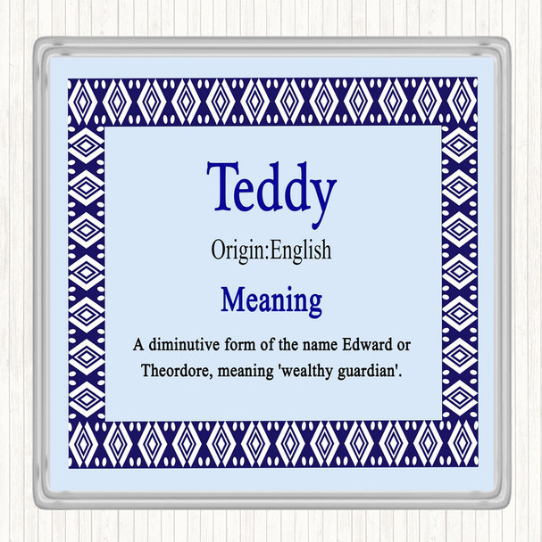 Teddy Name Meaning Drinks Mat Coaster Blue