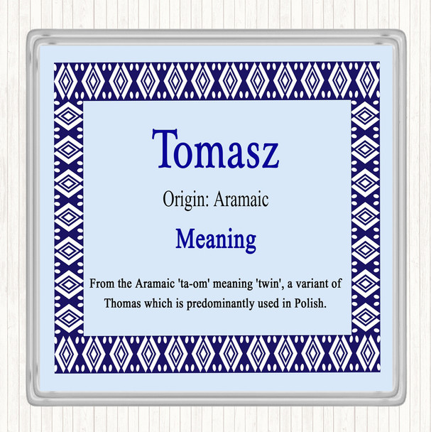 Tomasz Name Meaning Drinks Mat Coaster Blue