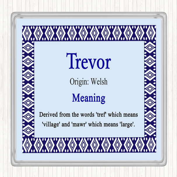 Trevor Name Meaning Drinks Mat Coaster Blue