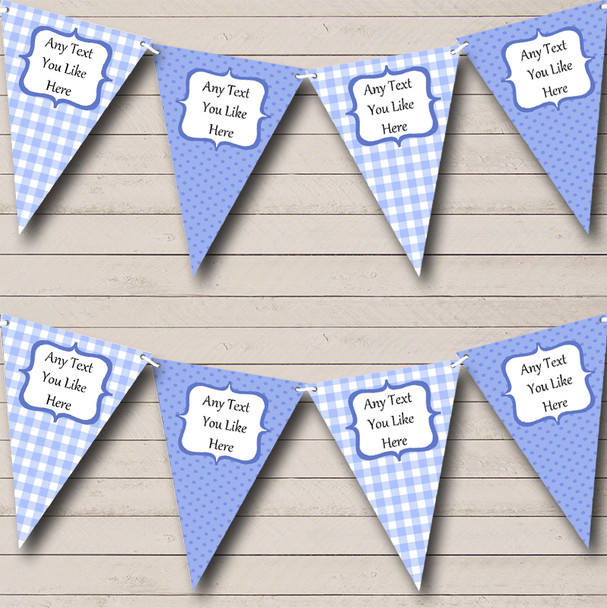 Blue Gingham And Polka Dot Personalised Christening Baptism Bunting