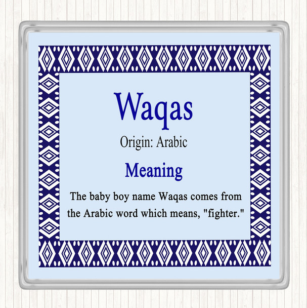 Waqas Name Meaning Drinks Mat Coaster Blue