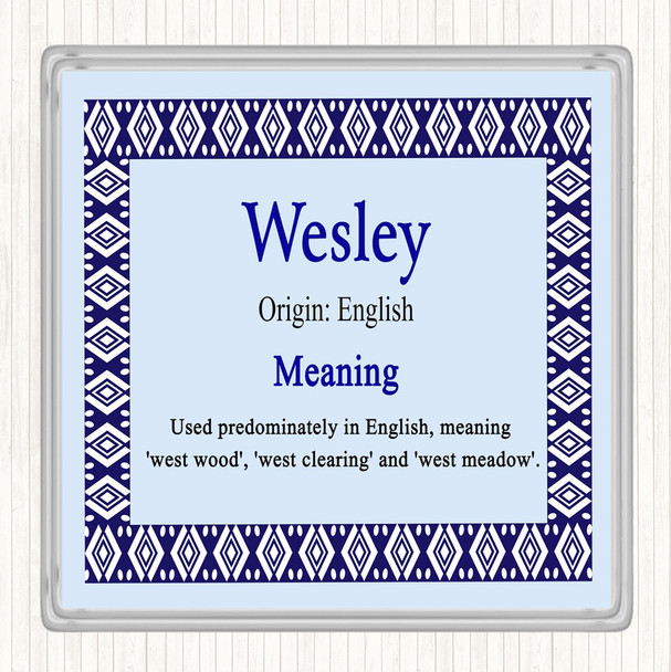 Wesley Name Meaning Drinks Mat Coaster Blue