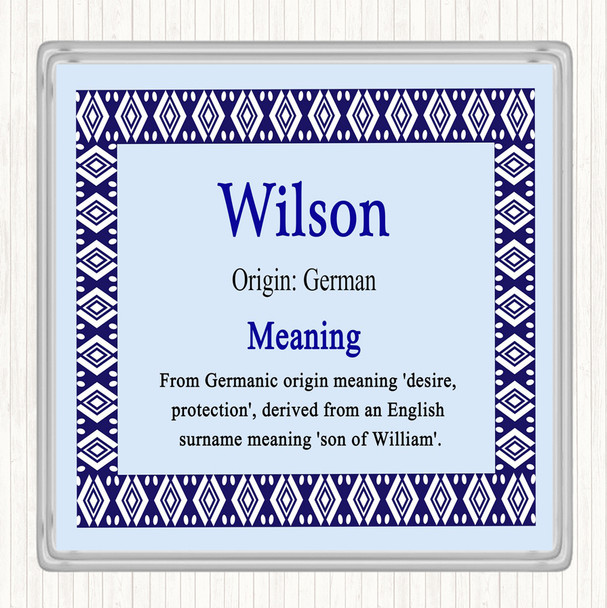 Wilson Name Meaning Drinks Mat Coaster Blue