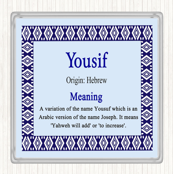 Yousif Name Meaning Drinks Mat Coaster Blue