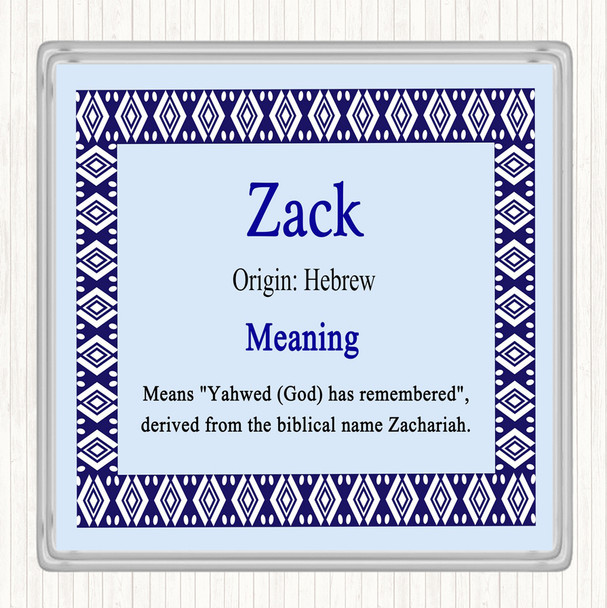 Zack Name Meaning Drinks Mat Coaster Blue