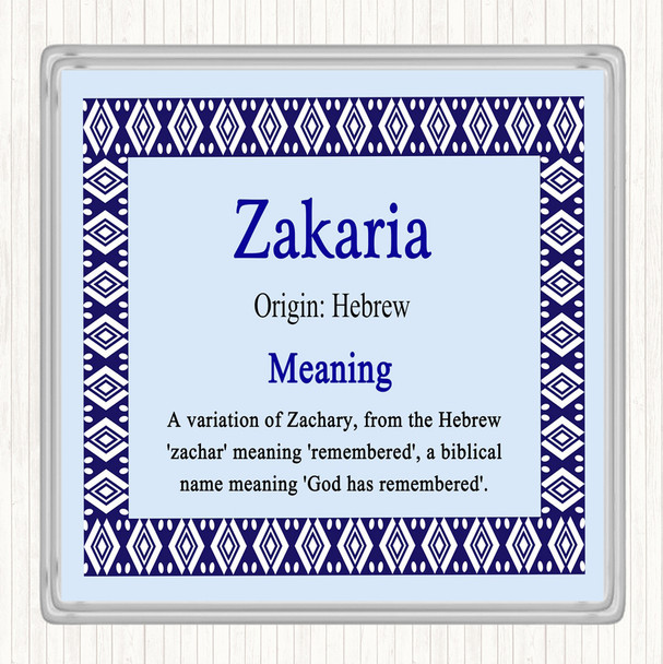 Zakaria Name Meaning Drinks Mat Coaster Blue