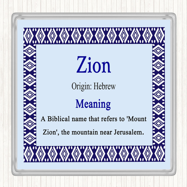 Zion Name Meaning Drinks Mat Coaster Blue