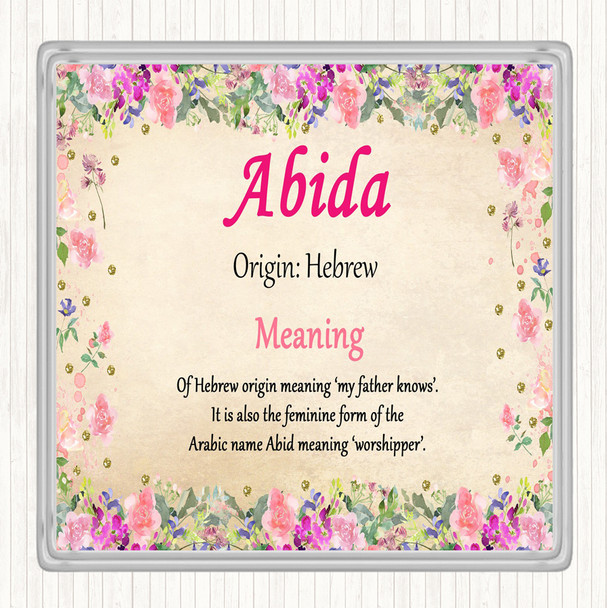 Abida Name Meaning Drinks Mat Coaster Floral