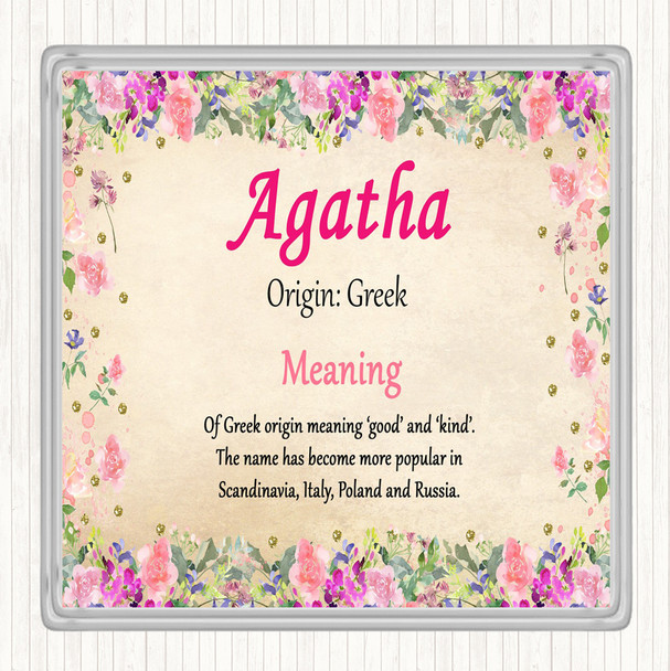 Agatha Name Meaning Drinks Mat Coaster Floral