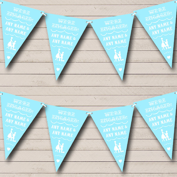 Vintage Text Engagement Sky Blue Personalised Engagement Party Bunting