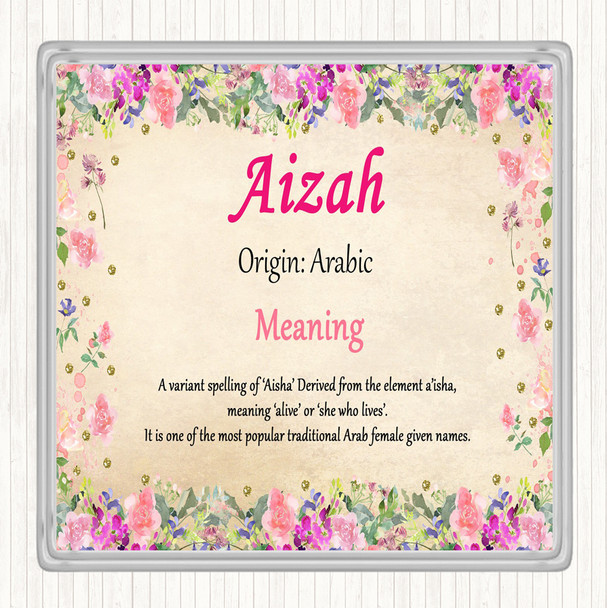 Aizah Name Meaning Drinks Mat Coaster Floral