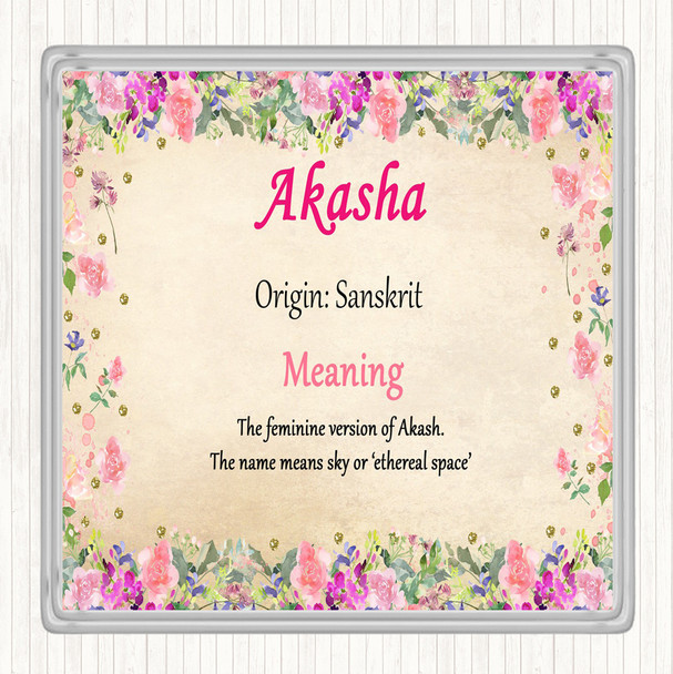 Akasha Name Meaning Drinks Mat Coaster Floral