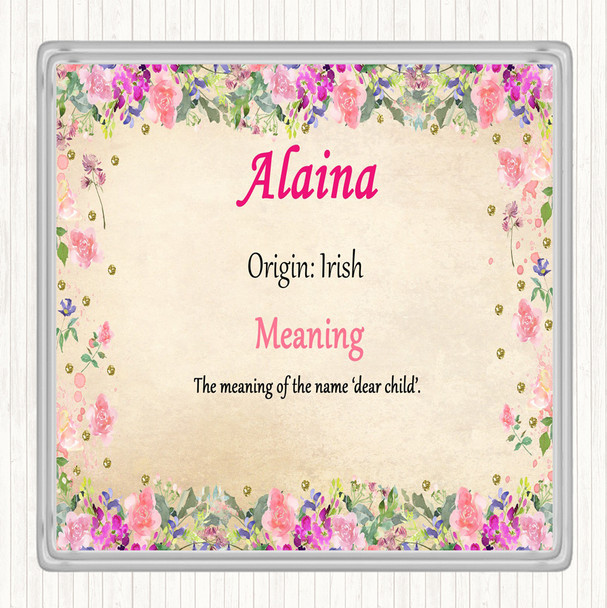 Alaina Name Meaning Drinks Mat Coaster Floral