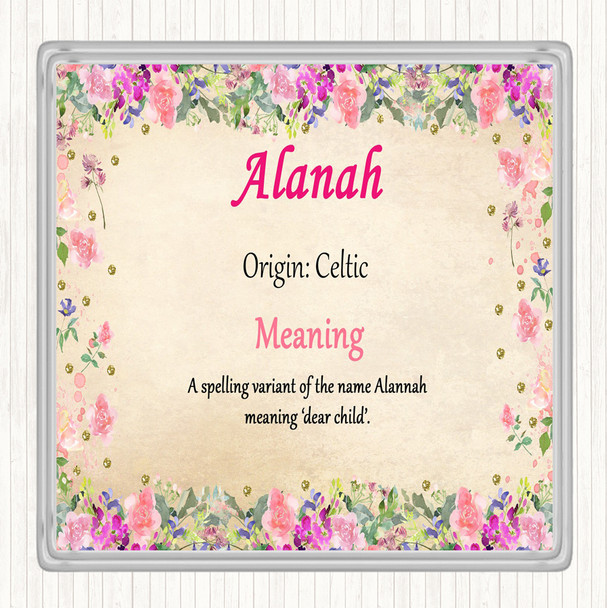 Alanah Name Meaning Drinks Mat Coaster Floral