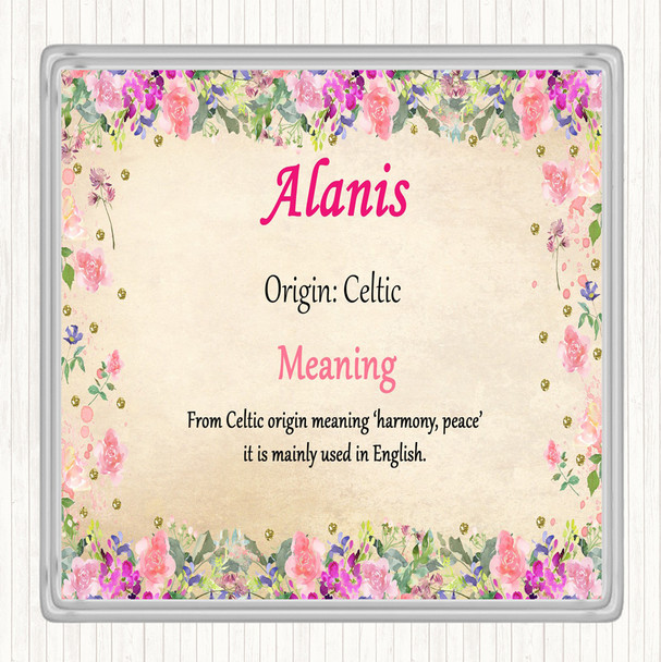 Alanis Name Meaning Drinks Mat Coaster Floral