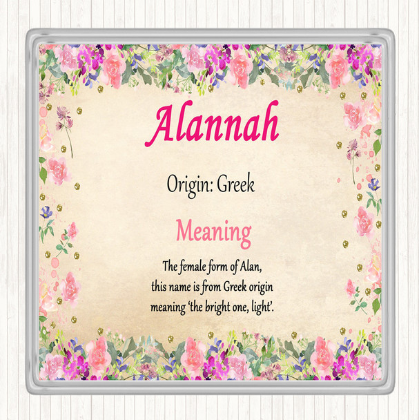 Alannah Name Meaning Drinks Mat Coaster Floral